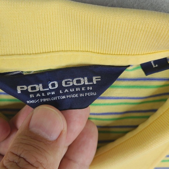 Polo Golf Ralph Lauren Polo Shirt Men's Large Yellow Pima Cotton Striped Soft - Picture 3 of 11